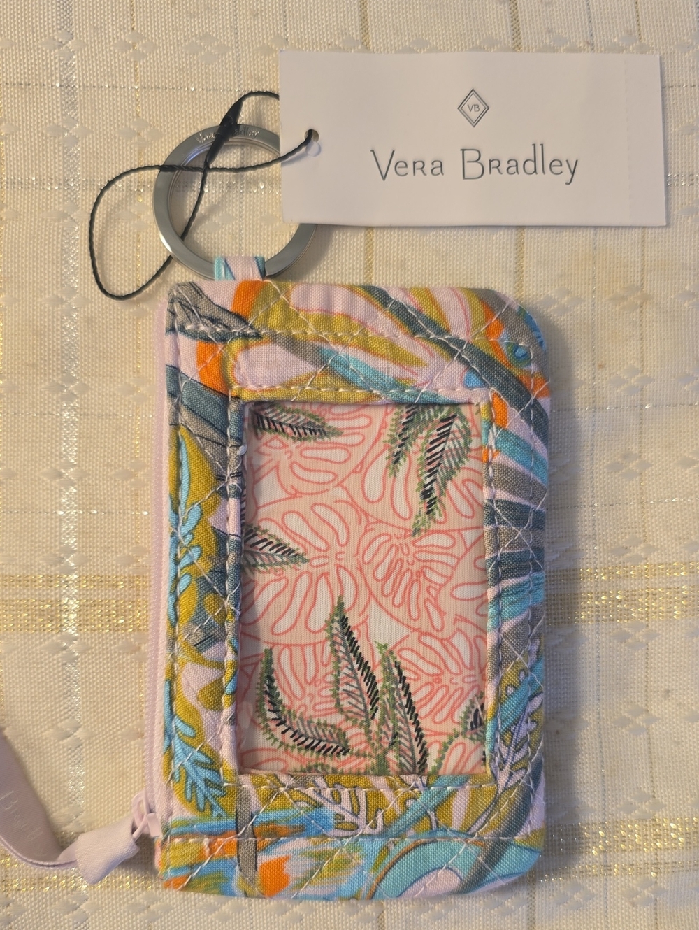 Vera Bradley Quilted Rain Forest Canopy Zip ID & Key Ring Case New